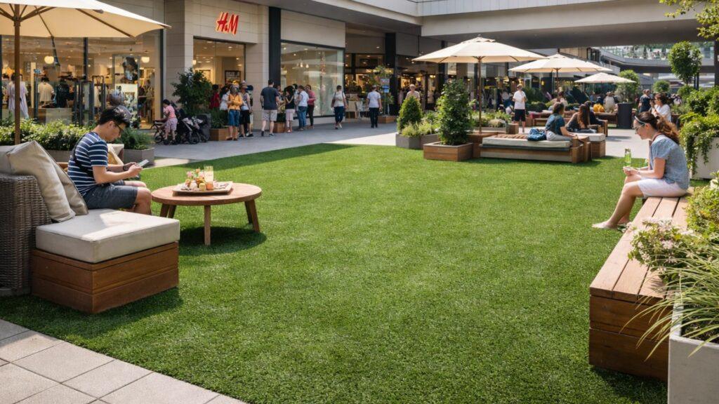 cesped en centro comercial